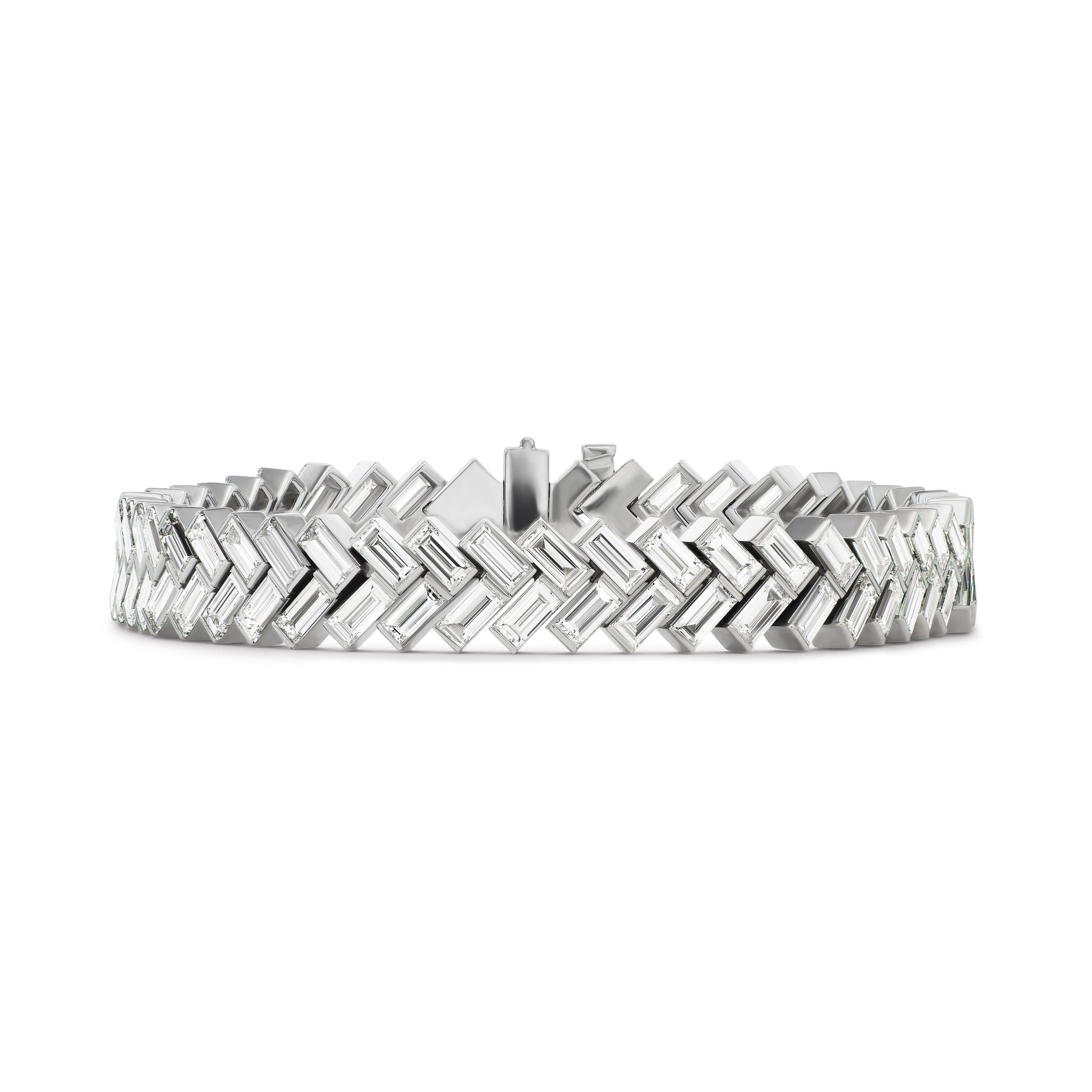 Bezel Set Chevron Diamond Tennis Bracelet in White Gold