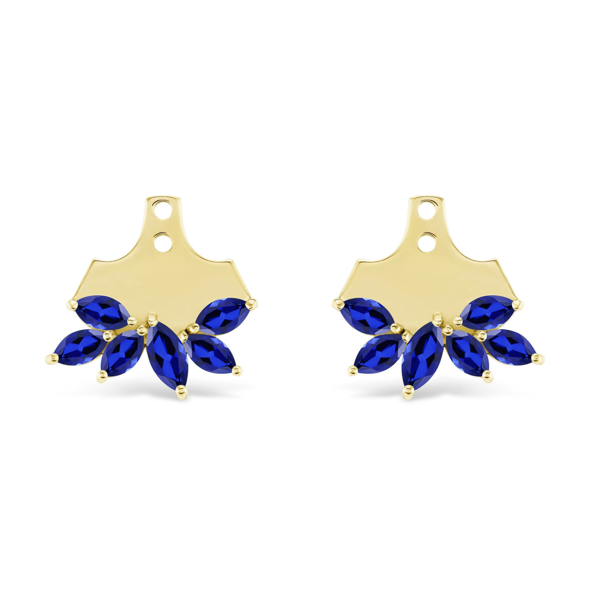 Cluster Ear Jackets with Blue Marquise Sapphires in Yellow Gold