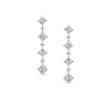 Princess Cut and Round Diamond Drop Earrings Set in Platinum