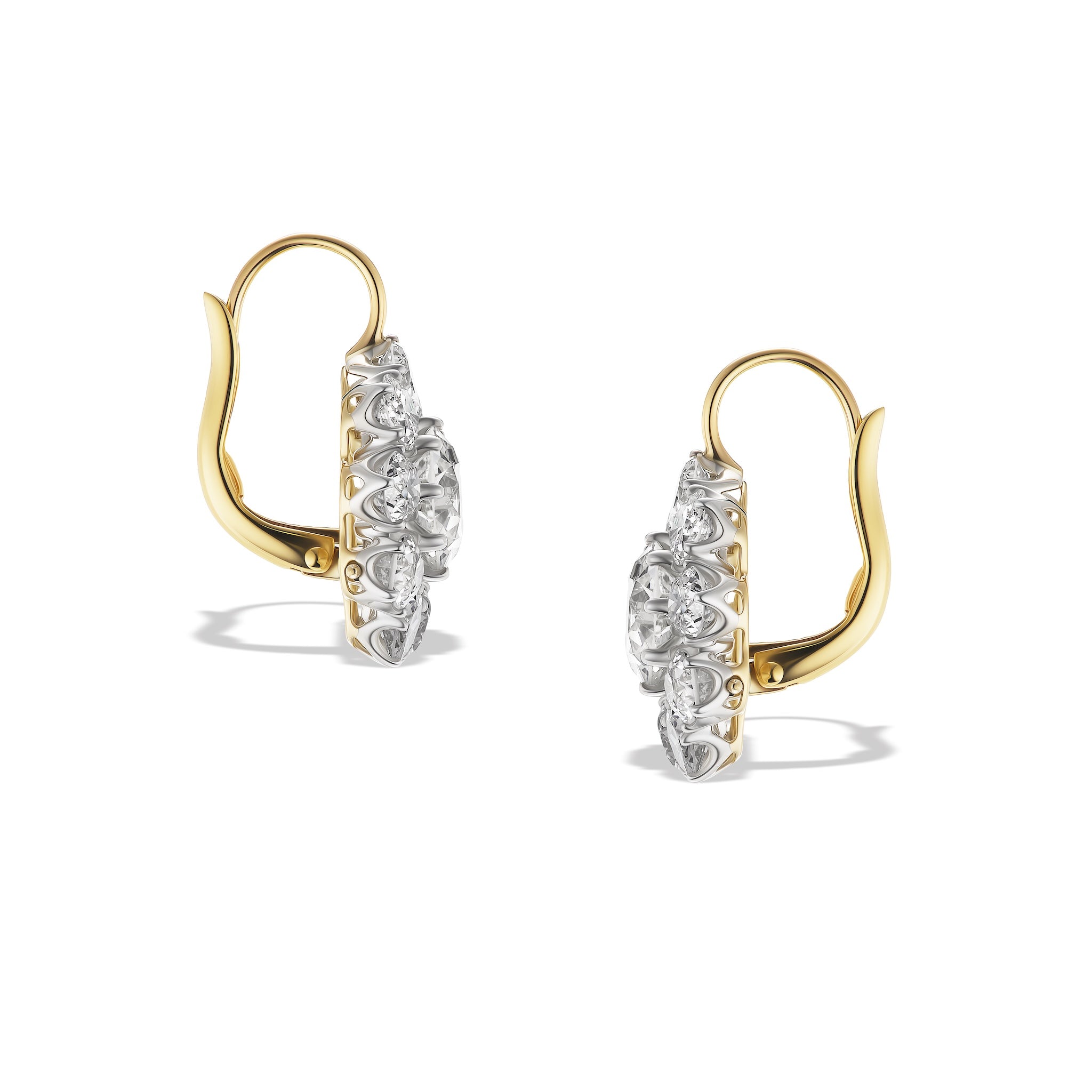 Round Diamond Huggie Earrrings Set in Yellow Gold and Silver
