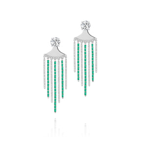 Raining Diamond and Emerald Ear Jackets in White gold