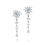 The Mixed Shape Diamond Ear Jacket in White Gold features elegant silver drop earrings with mixed shape diamonds and a vertical line of marquise and pear-shaped gems—perfect for those who love distinctive sparkle.