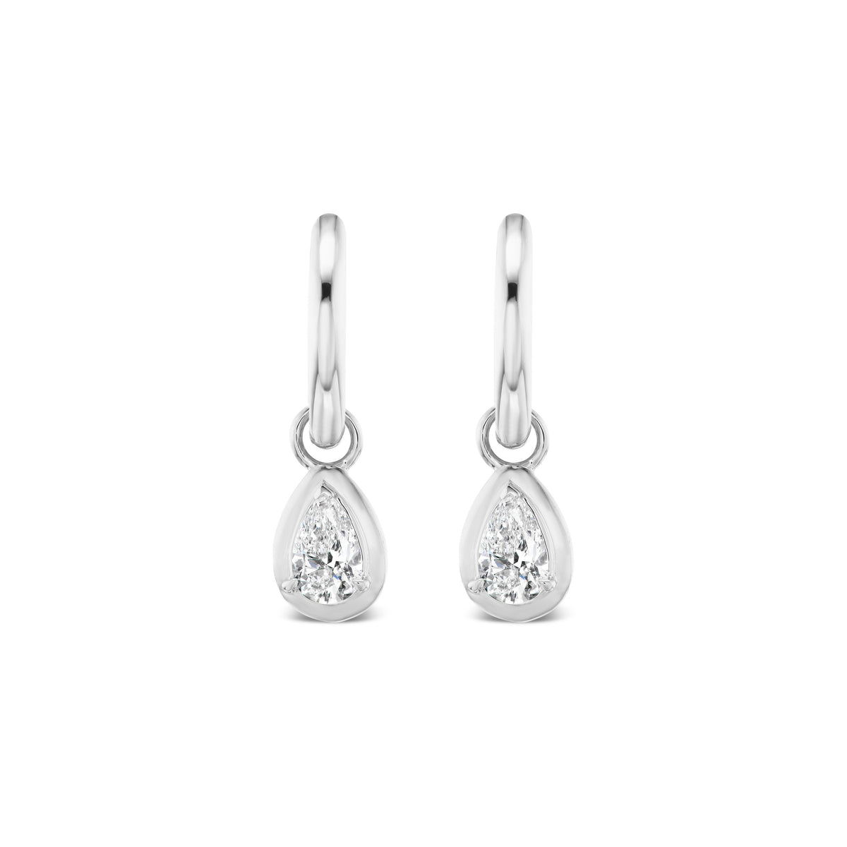 Bezel Set Pear Shape Diamond Drop Earrings in White Gold