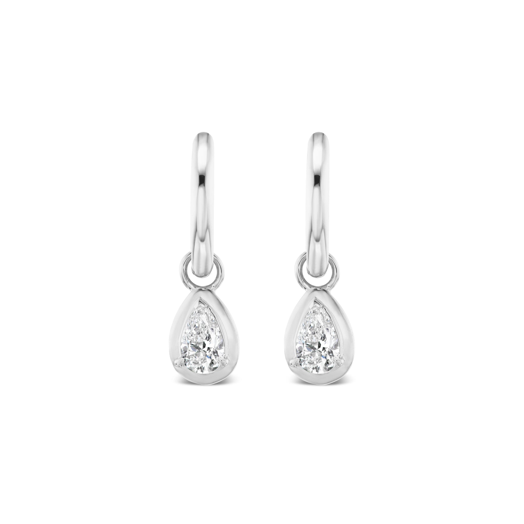 Bezel Set Pear Shape Diamond Drop Earrings in White Gold