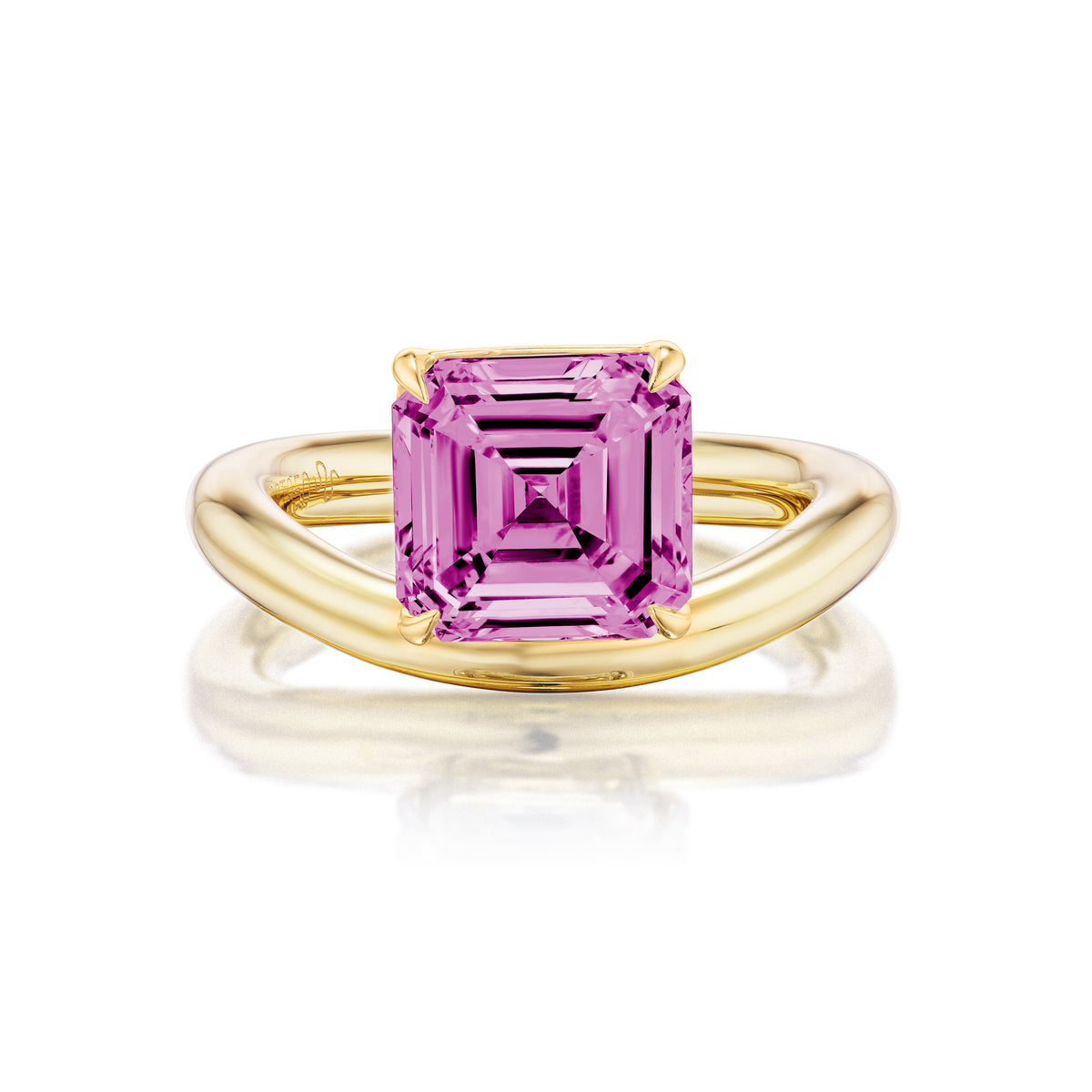 Pinky Ring in Yellow Gold with Asscher Cut Pink Sapphire