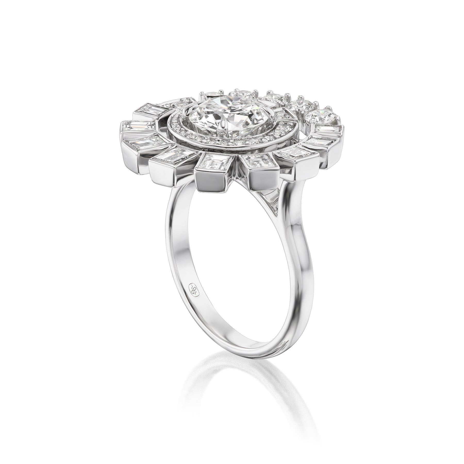 Spiral Ring in White Gold with Round Brilliant and Baguette Diamonds