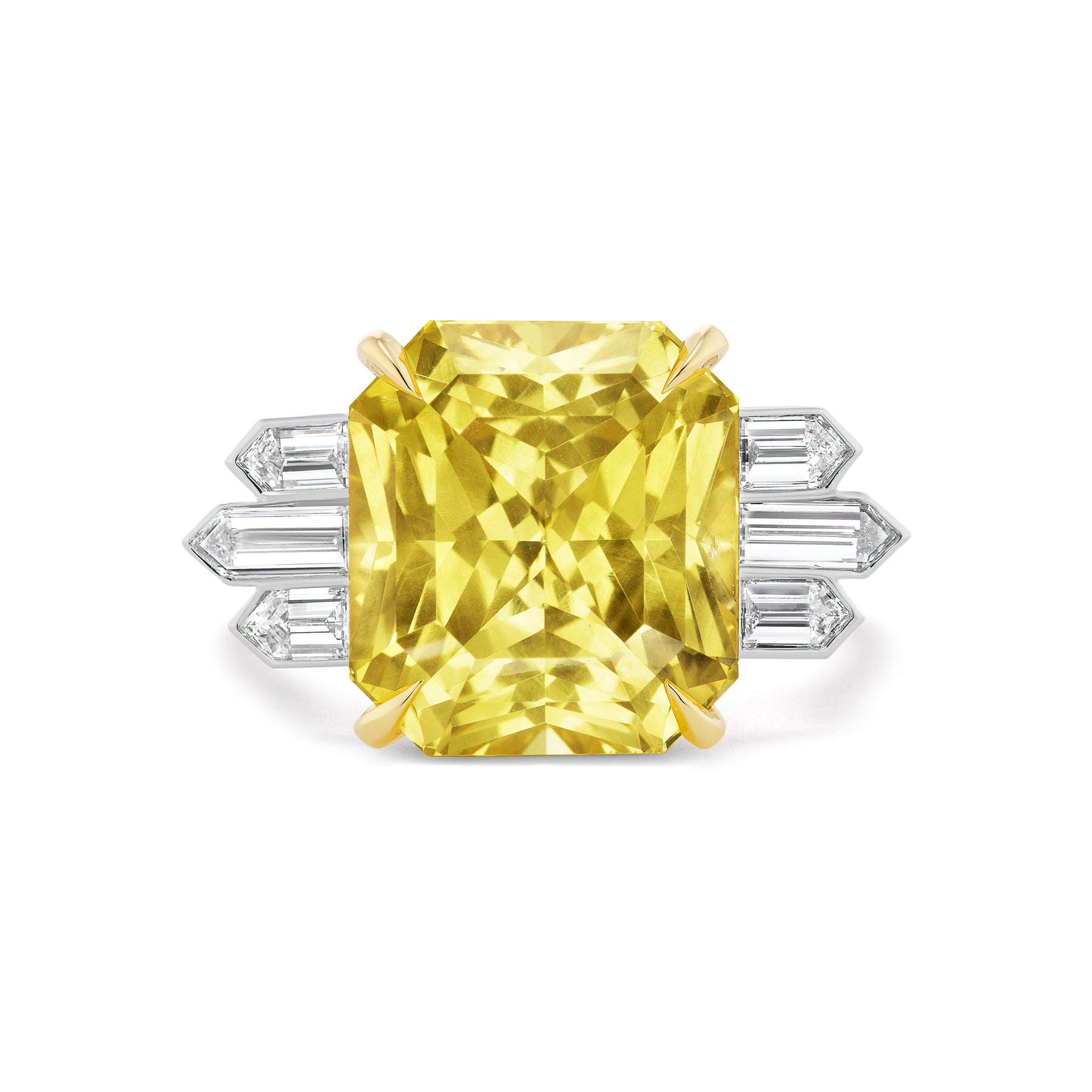 Art Deco Engagement Ring with Yellow Sapphire and Bullet Baguette Side Stones