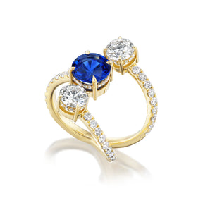 Wraparound Ring in Yellow Gold with Round Brilliant Sapphire, Diamonds, and Pavé Band