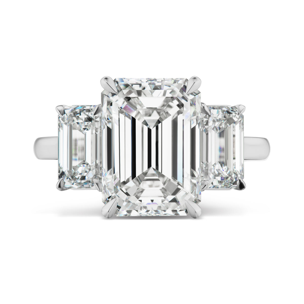 Emerald Cut Diamond Engagement Ring with Emerald Cut Side Stones