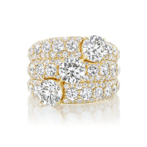 Three Stone Round Diamond Cocktail Ring in Yellow Gold