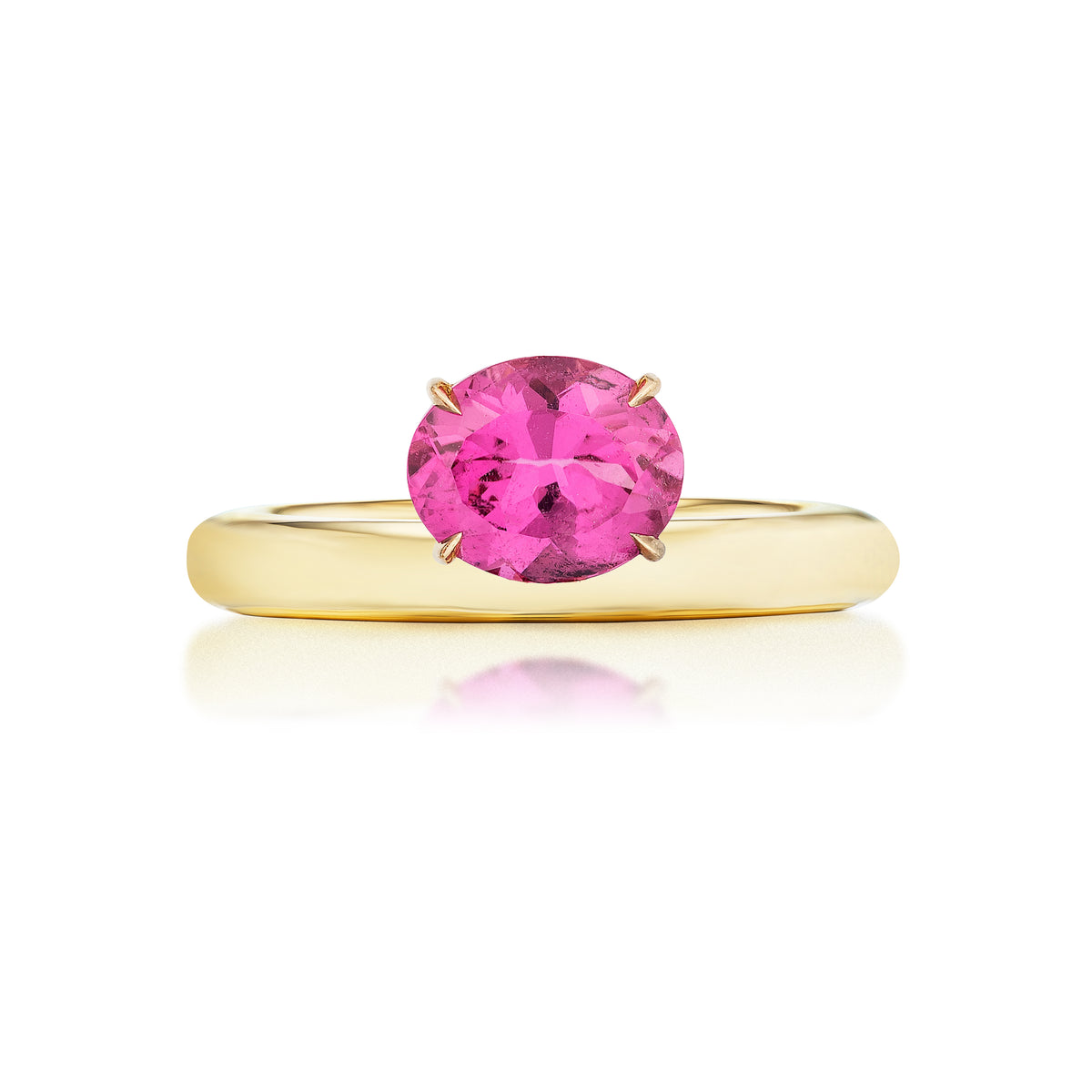 East-West Set Pinky Ring in Yellow Gold with Oval Pink Sapphire