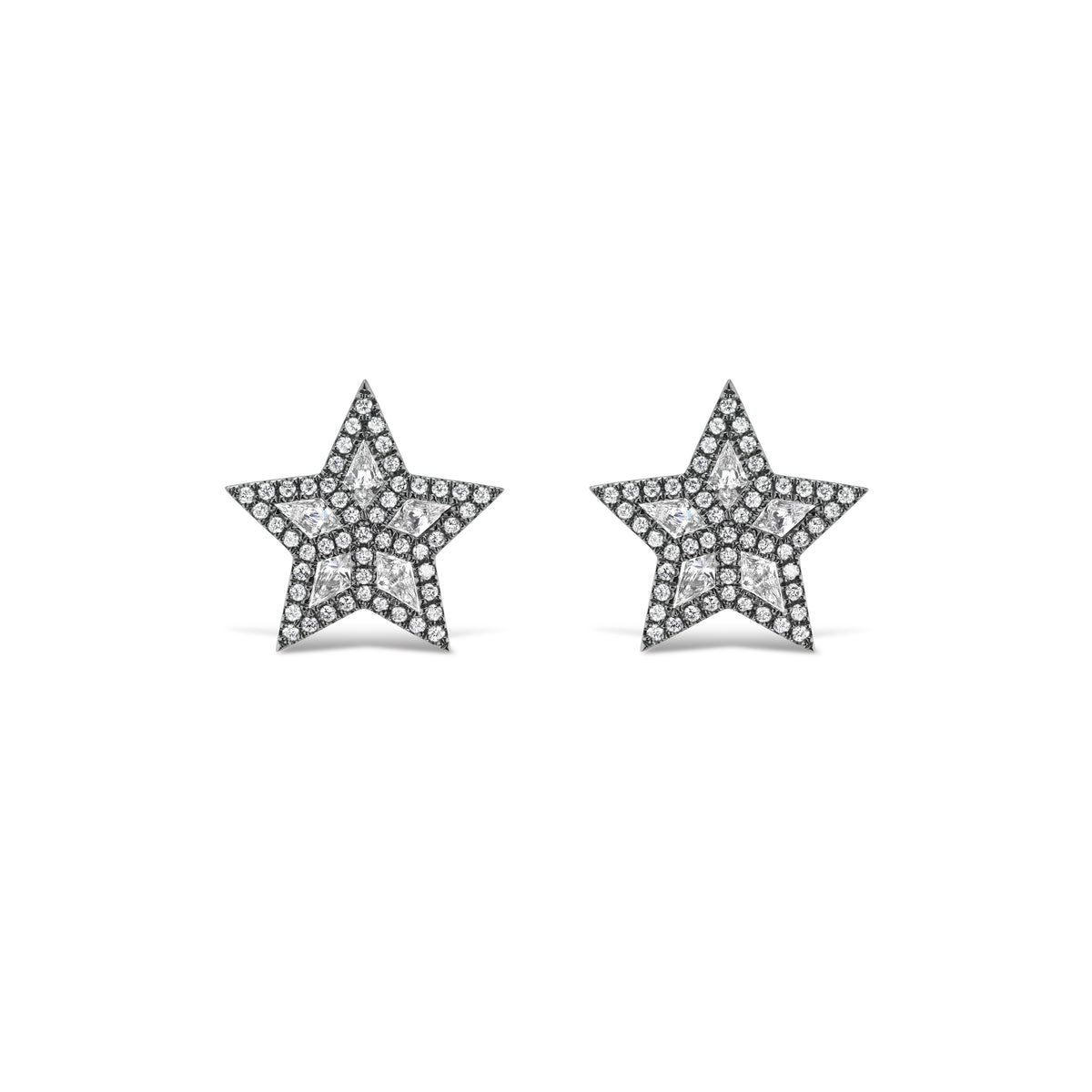 Pavé Star Studs in Black Rhodium with Kite Diamonds