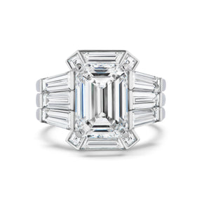 Bespoke Geometric Bezel Set Baguette and Asscher Cut Diamond Ring Jacket in White Gold