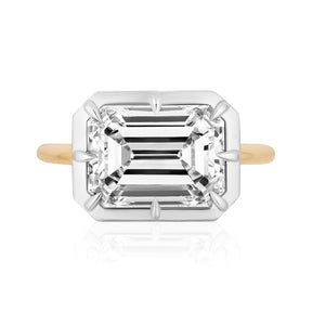 East-West Collet Setting Emerald Cut Diamond Engagement Ring