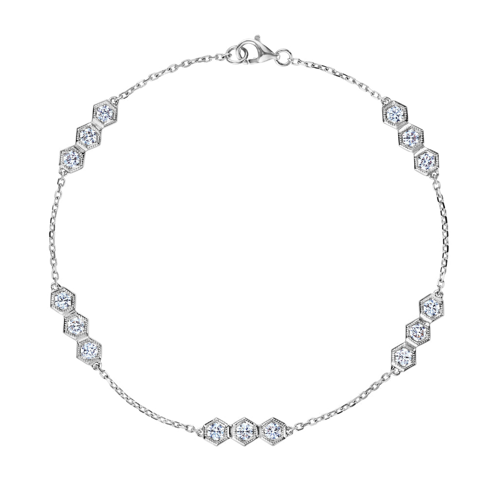 Serpentine Station Bracelet with Trio Hexagon Bezel Set Diamonds