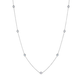 Serpentine Station Necklace with Hexagon Diamonds in White Gold