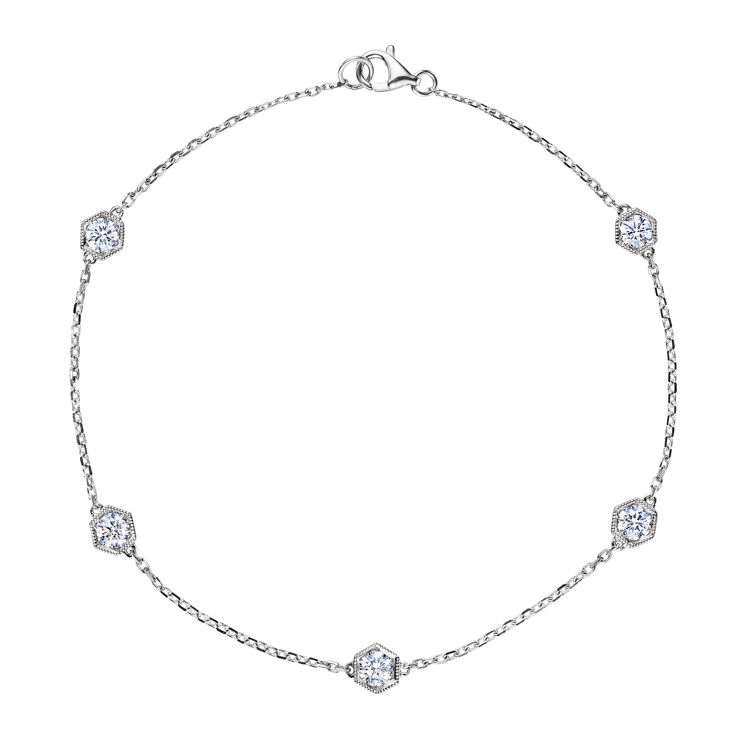 The Serpentine Station Bracelet features five hexagon bezel-set diamonds and a secure lobster clasp, adding elegance to any look.