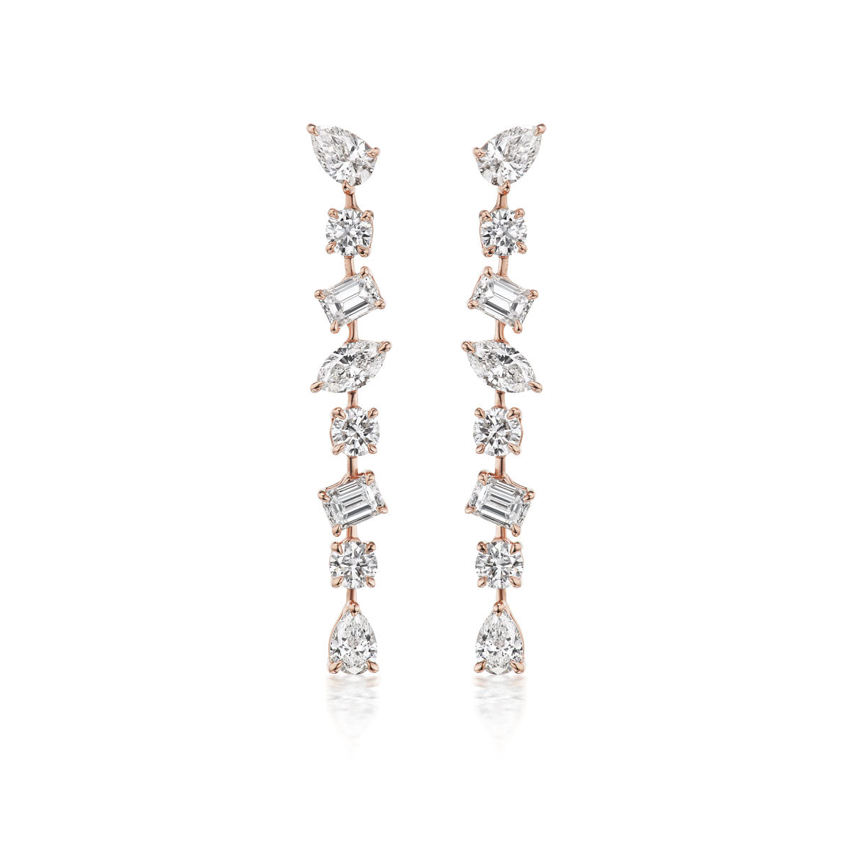Tennis Drop Earrings in White Gold with Mixed Shape Diamonds