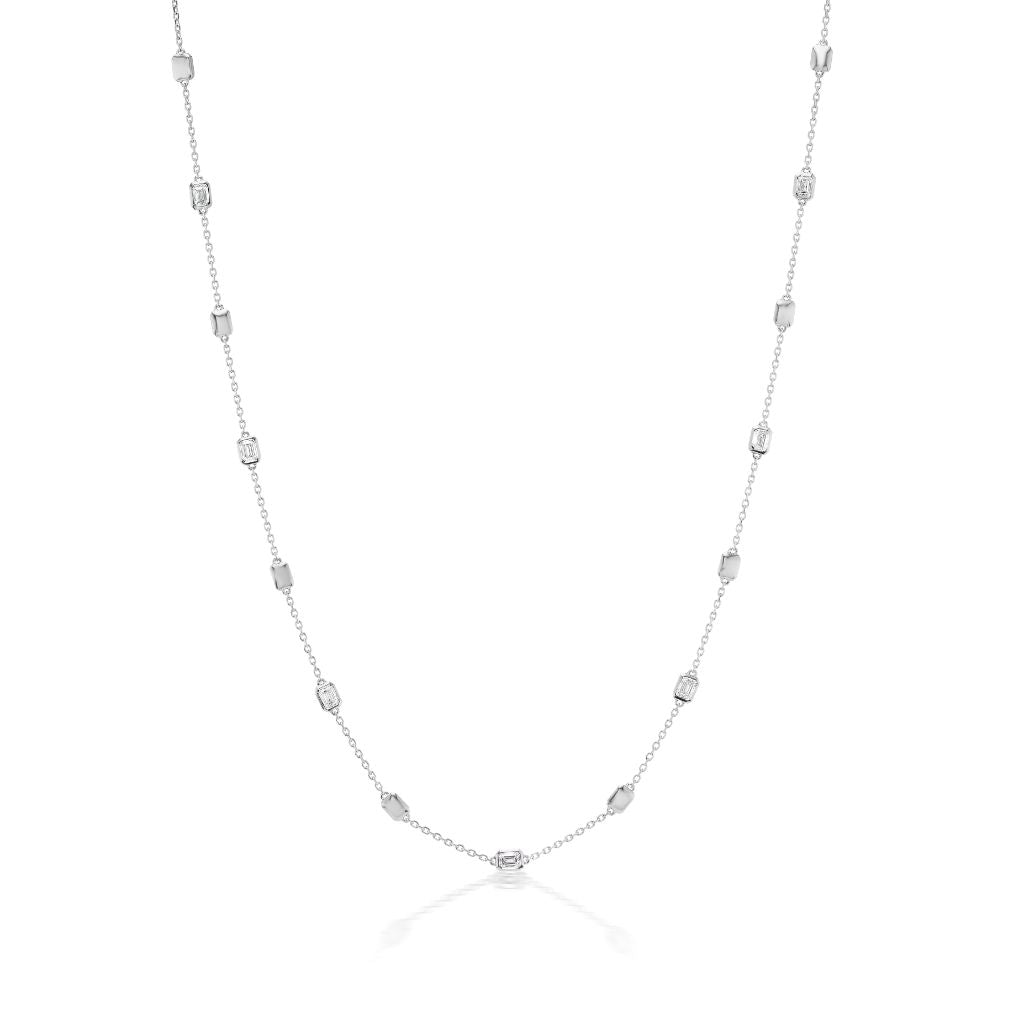 Large Emerald Cut Diamond Station Necklace