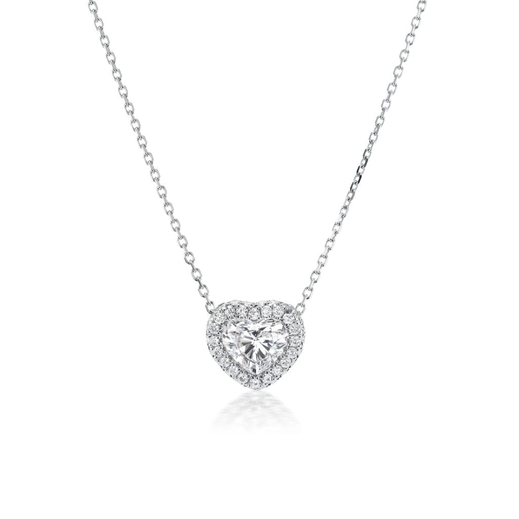 Pavé Heart Diamond Solitaire Pendant in White Gold