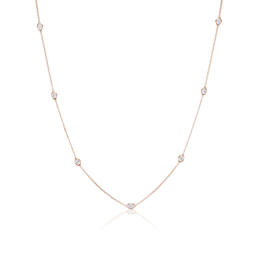 Serpentine Station Necklace with Oval Diamonds in Rose Gold