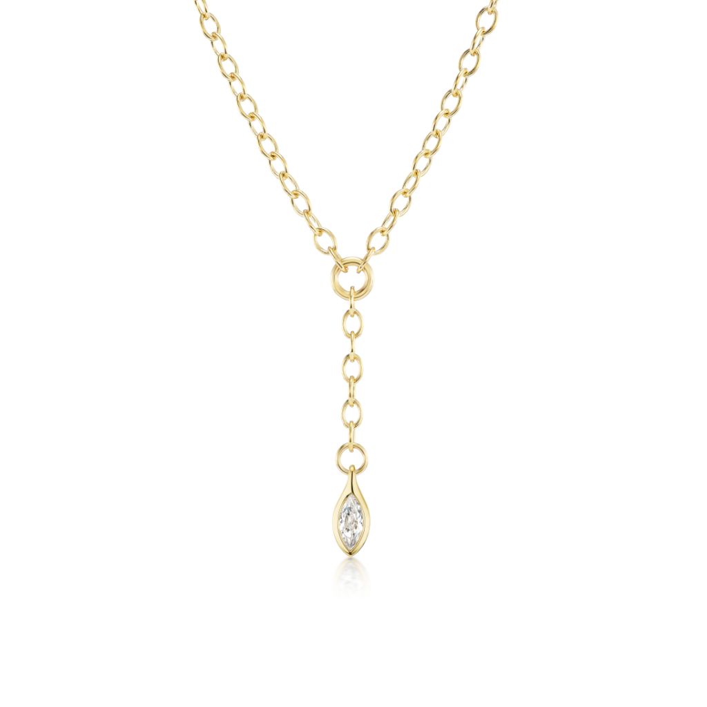 Serpent Lariat Necklace in Yellow Gold with Marquise Diamond