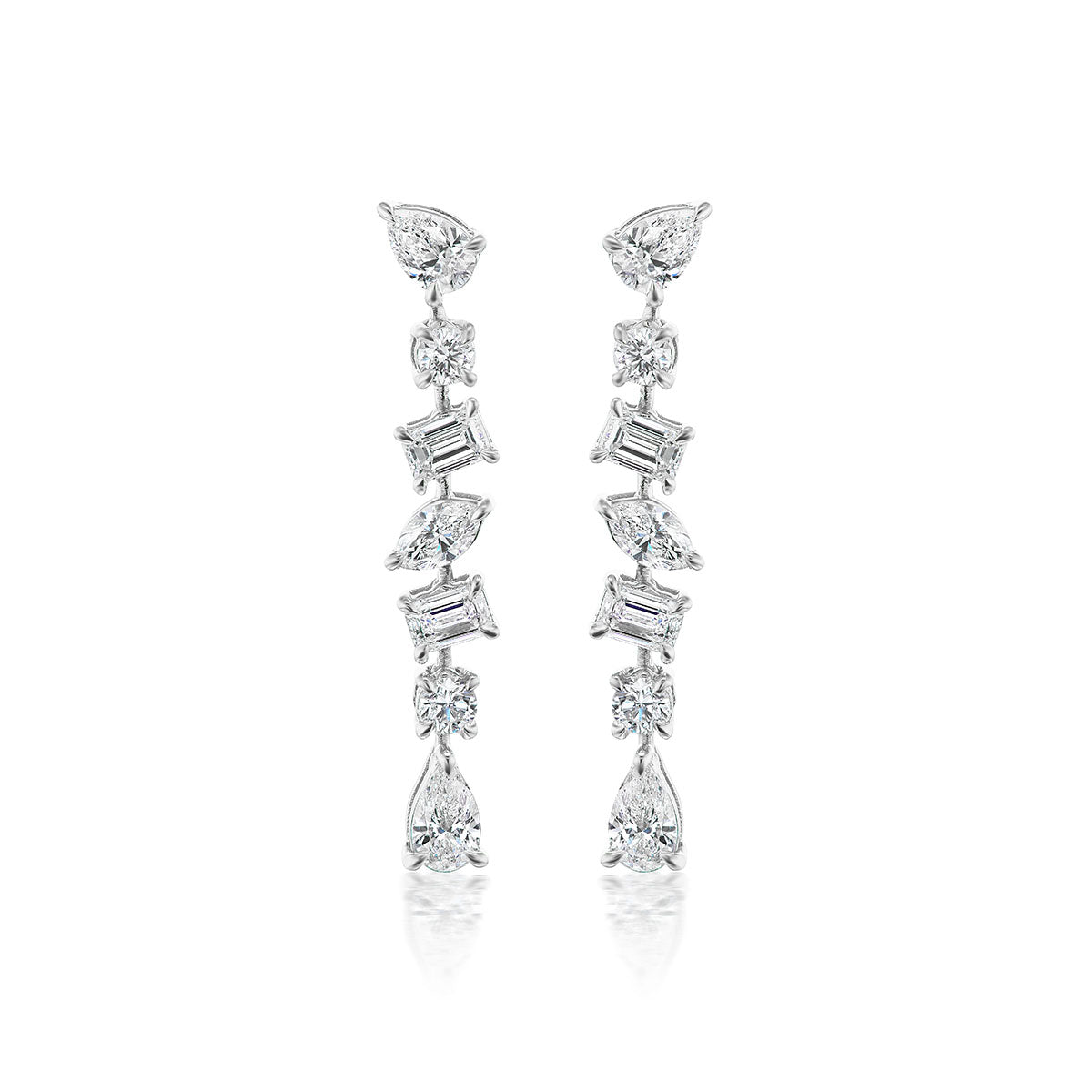 Tennis Drop Earrings in White Gold with Mixed Shape Diamonds