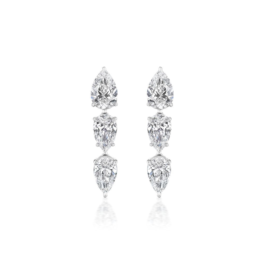 Trio Drop Earrings in White Gold with Pear Diamonds