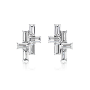Tetris Studs with Baguette Diamonds in White Gold