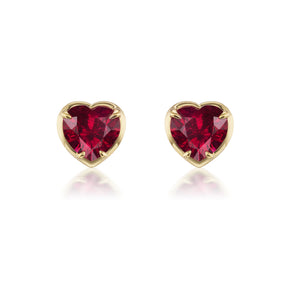 Ruby Heart Studs in Yellow Gold