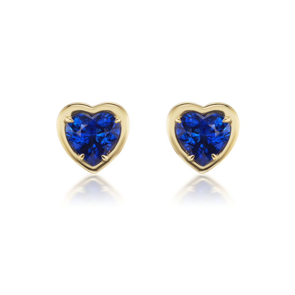 Sapphire Heart Studs in Yellow Gold