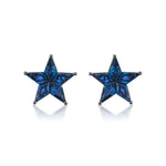 The Celestial Star Studs in Black Rhodium feature kite-shaped deep blue sapphires set in an 18K black rhodium base, showcased on a white background—a celestial accessory to elevate any look with elegant charm.