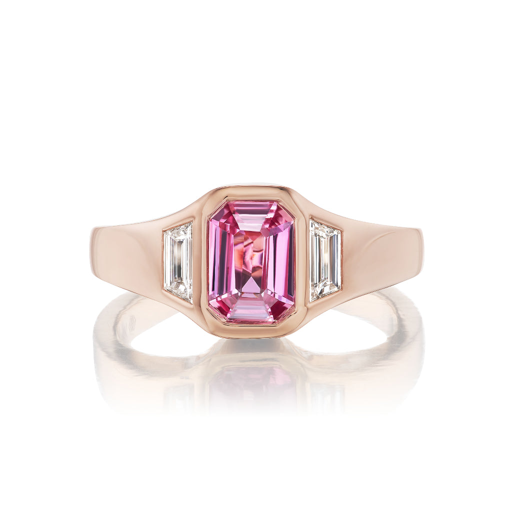 Padparascha Sapphire and Diamond Gypsy Ring