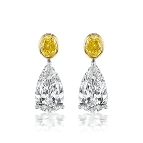 Yellow Diamond & Diamond Moon Drop Earrings
