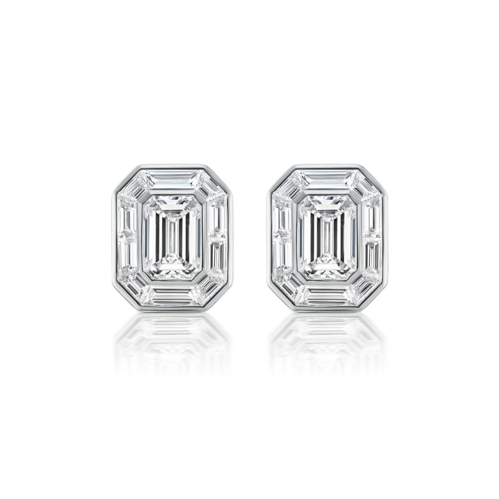 Mosaic Studs in White Gold with Emerald Cut Diamonds