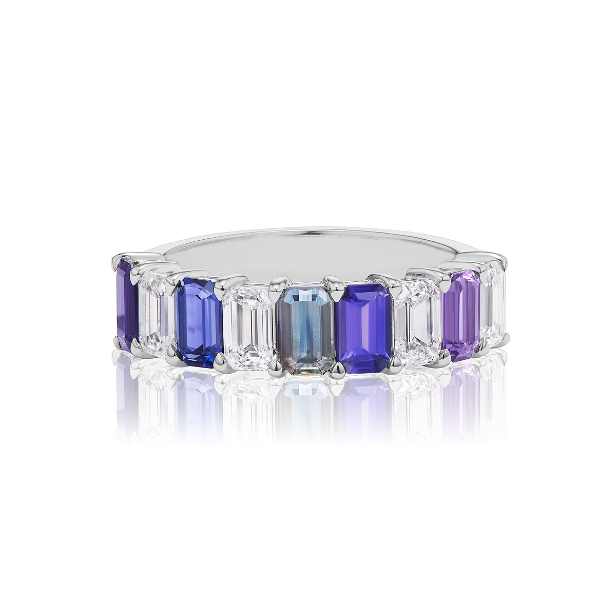 Emerald Cut Multi-Colored Half Eternity Band