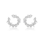 The Front-to-Back Hoops with Mixed Shape Diamonds feature an open design and a circular arrangement of various diamond shapes, set against a white background.
