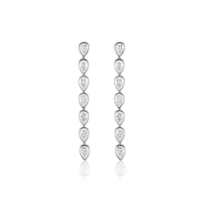Chasing Pears Drop Earrings in White Gold with Bezel Set Pear Diamonds