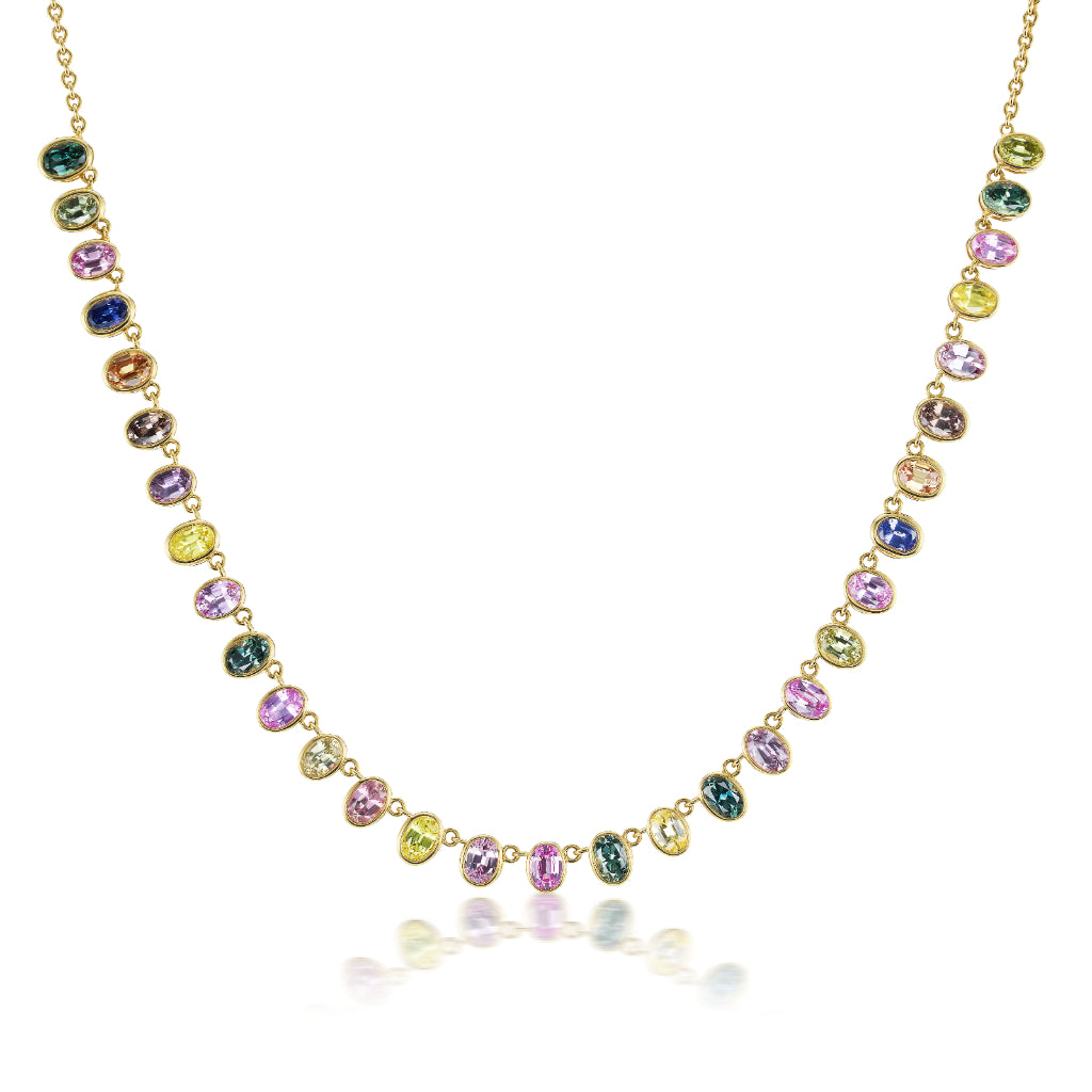 Gumdrop Necklace in Yellow Gold with Oval Multicolor Sapphires