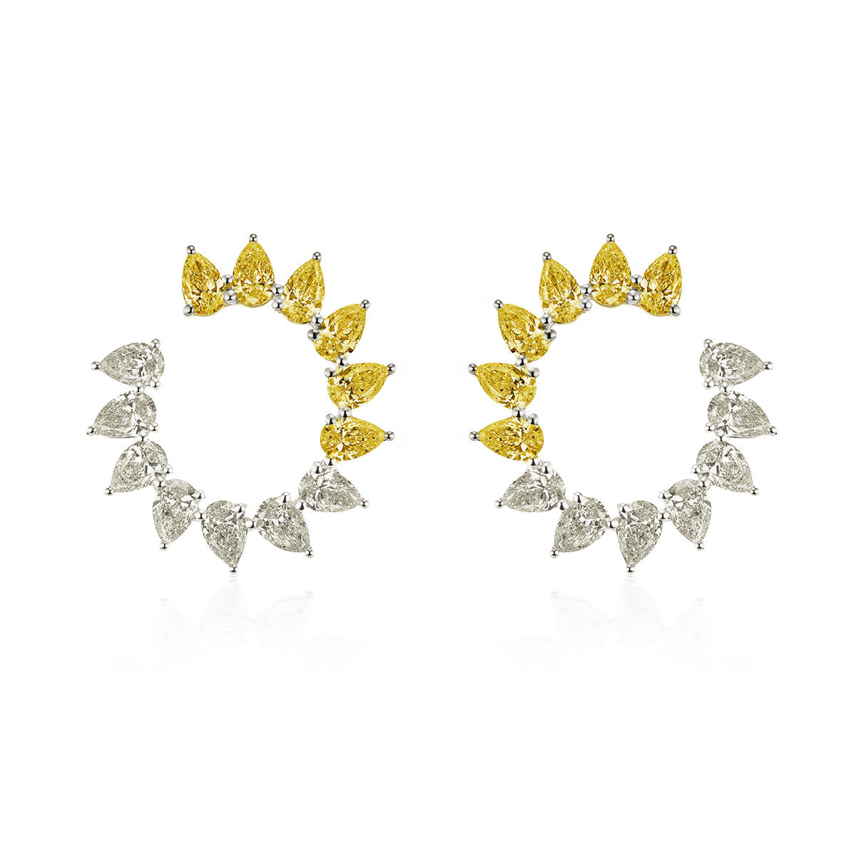 This & That Sunshine Front-to-Back Hoops in White Gold with Fancy Yellow and White Pear Diamonds