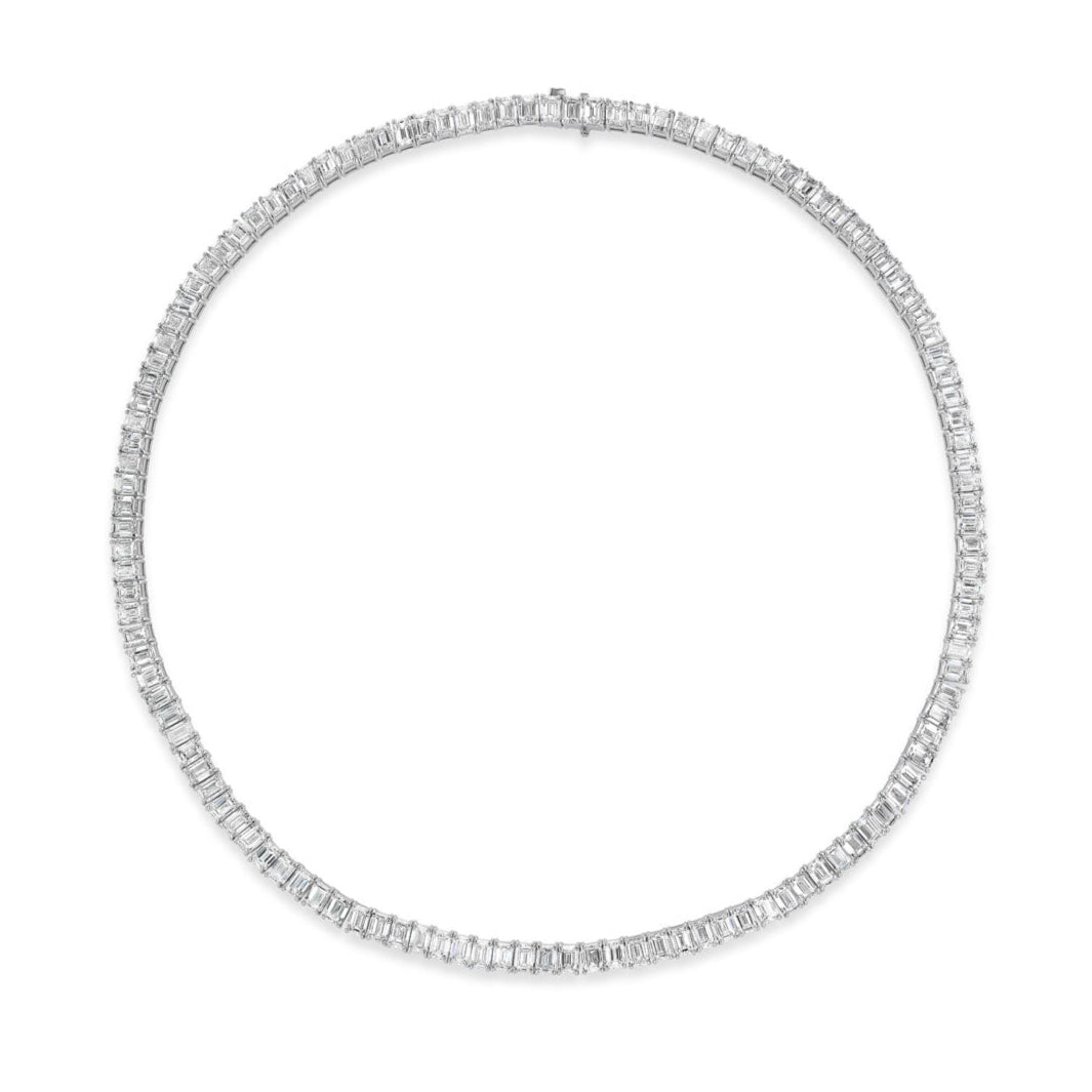 Emerald Cut Diamond Tennis Necklace in White Gold