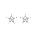 The Celestial Baby Star Studs in White Gold with Kite Diamonds feature five-point star-shaped studs, crafted from white gold and set with faceted kite diamonds for a subtle, sparkling touch to any outfit.