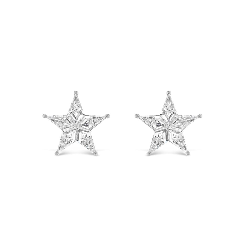 Small Diamond Star Studs, 18k White Gold